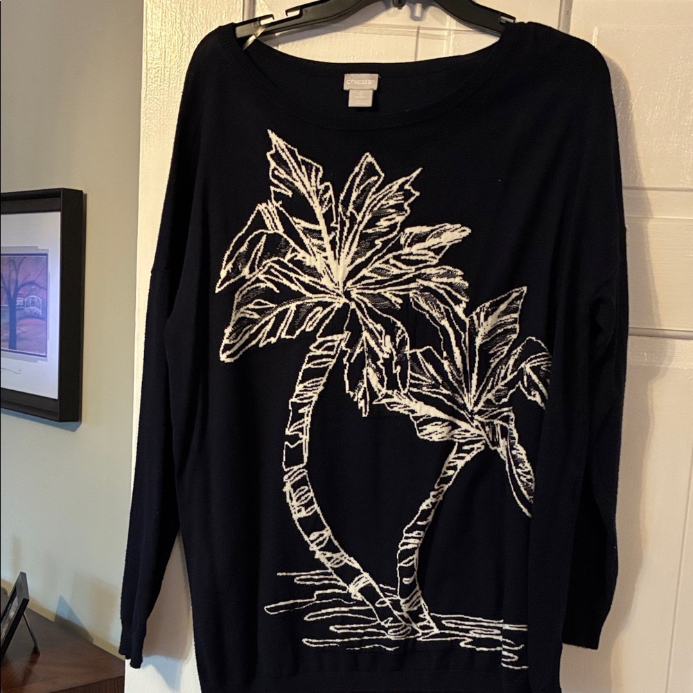Chico's Black and White Palm Tree Sweater